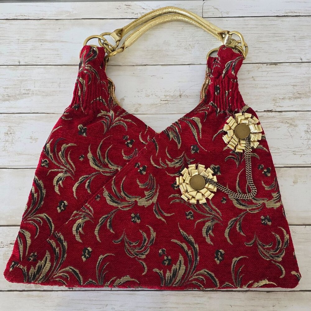 Vintage Y2K Rampage Burgundy Red Gold Tapestry Bag Purse Glam Regency Statement